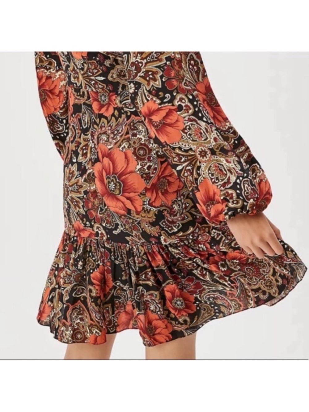 Anthro ATSU Tenley Black Floral Ruffle Dress Size 14 - Picture 8 of 12